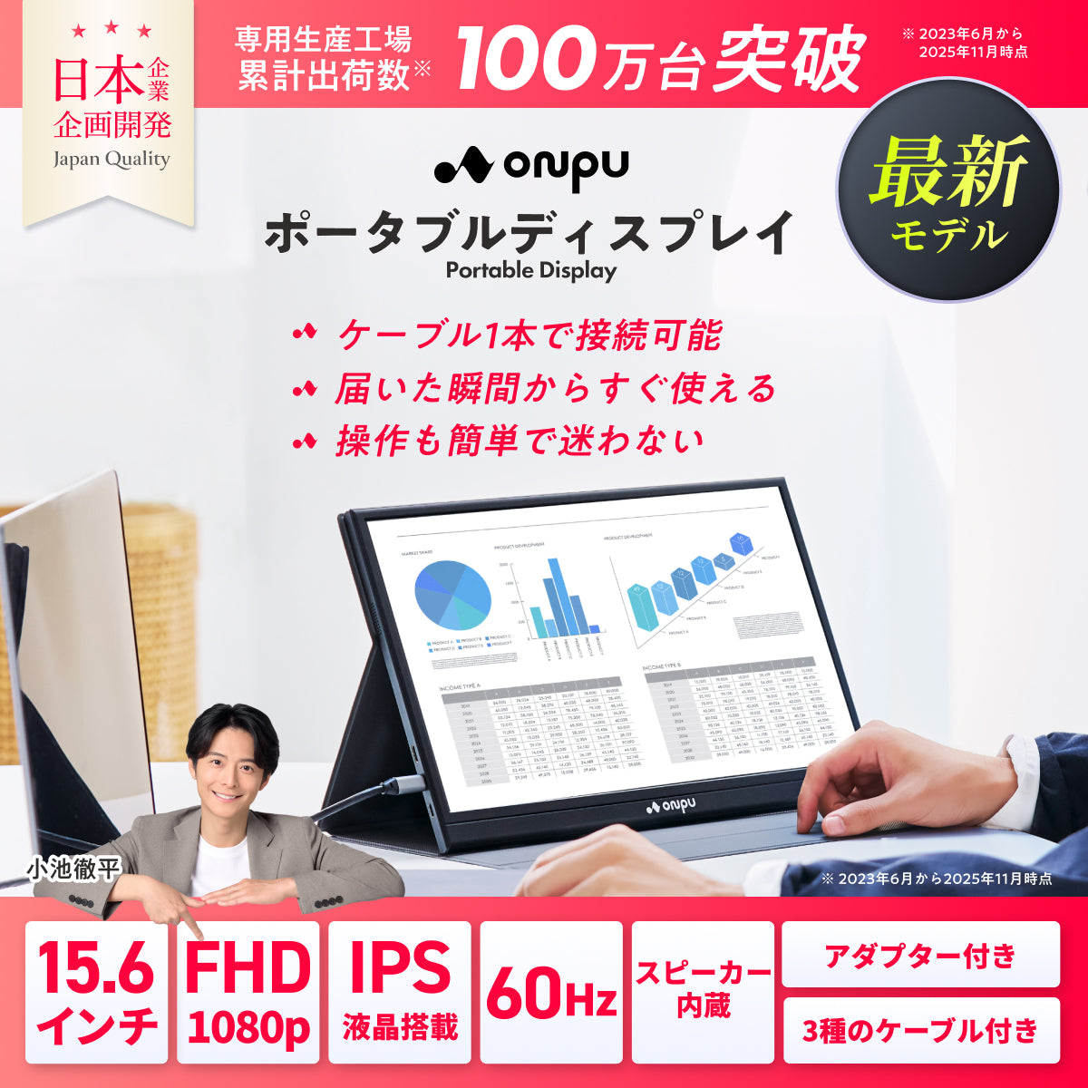 【仕事も遊びも快適に 簡単操作で高画質×大画面】ONPU ポータブルディスプレイ