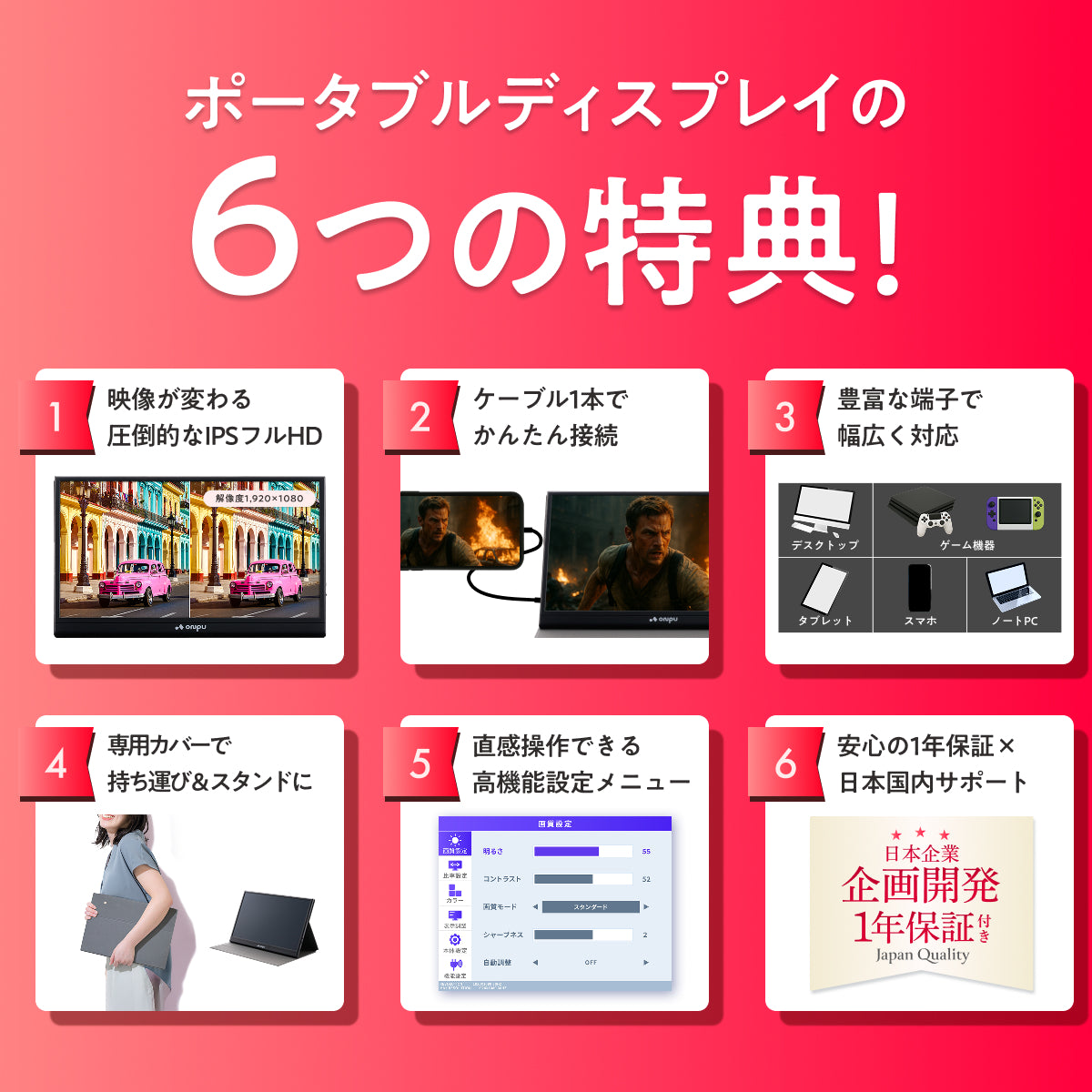 【仕事も遊びも快適に 簡単操作で高画質×大画面】ONPU ポータブルディスプレイ