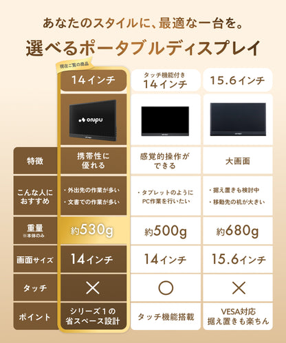 【縦も横も快適 軽量530gの日本企業】ポータブルディスプレイ14