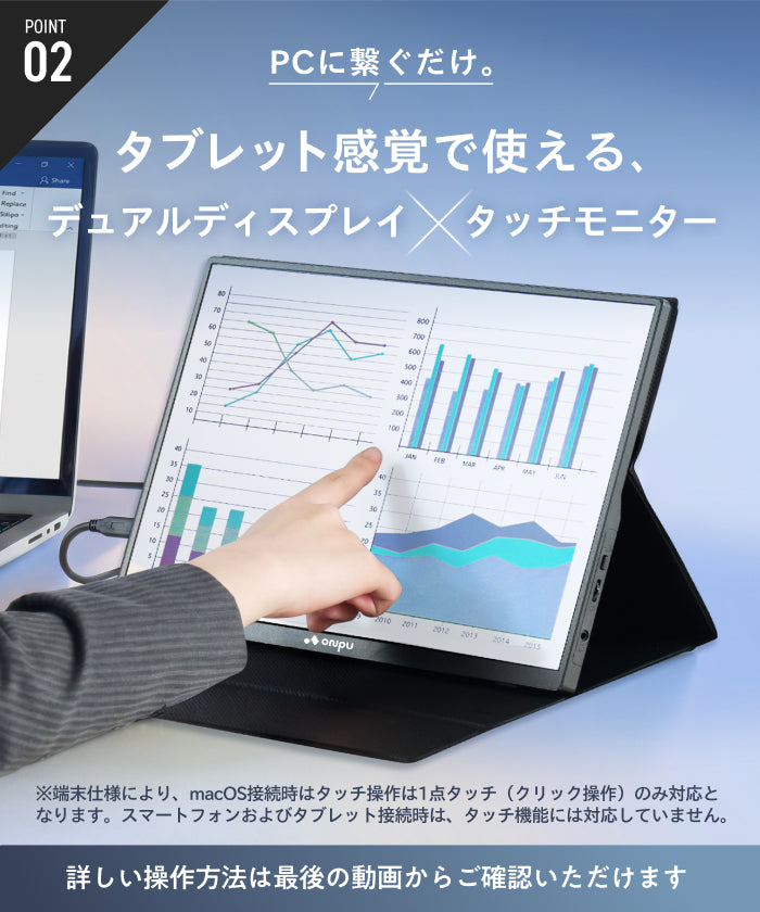 指で直感操作 軽量500gの日本企画】ポータブルディスプレイ14 タッチ
