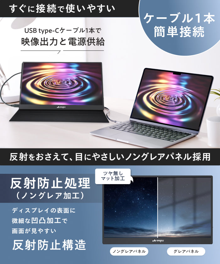指で直感操作 軽量500gの日本企画】ポータブルディスプレイ14 タッチ
