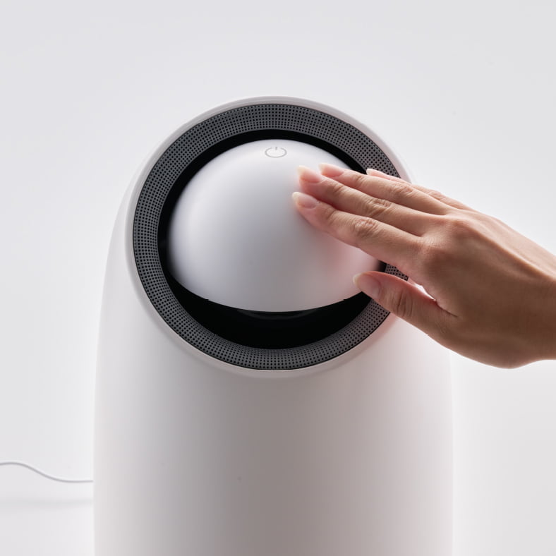 onpuのにこタッチ空気清浄機の風量弱の操作イメージ