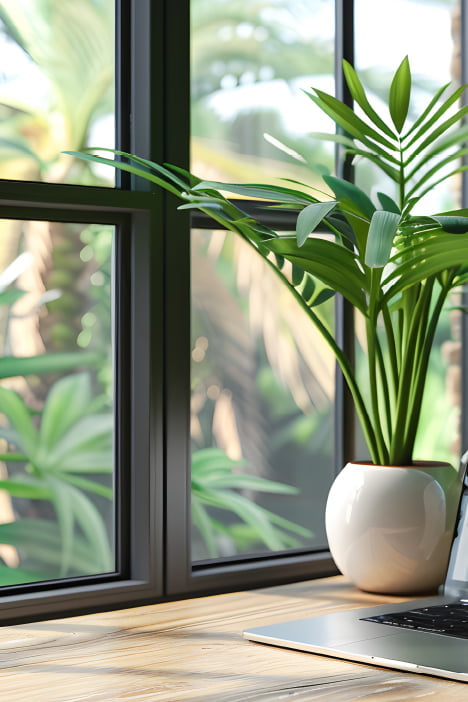 自然が調和する室内の窓際ビジュアル